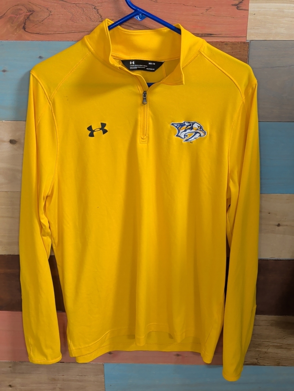 Under Armour Men’s Yellow Quarter-Zip Performance Pullover with Team Crest